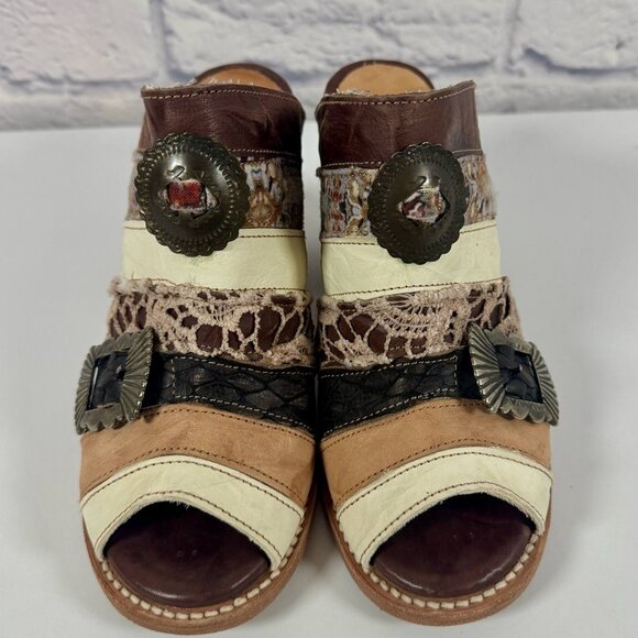 Freebird by Steven FB-BUDHA Heeled Sandals Size 6 Boho Patchwork Western Mule - Picture 5 of 16